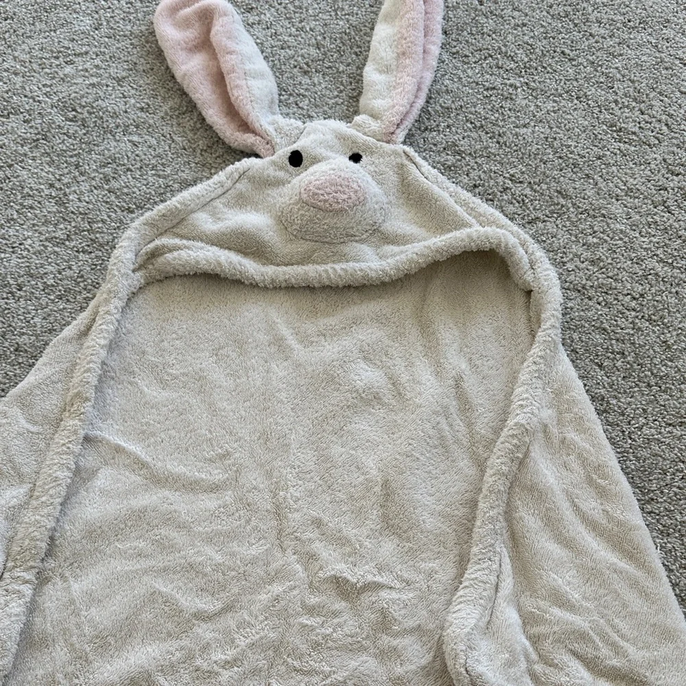 Restoration Hardware Gray and Pink Bunny Hooded Bath Towel